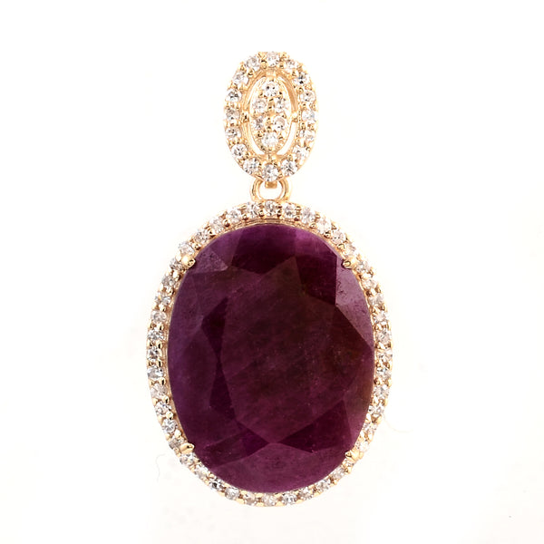 8.16 Ct Oval Mixed Cut Natural Corundum Ruby 14K Gold Pendant