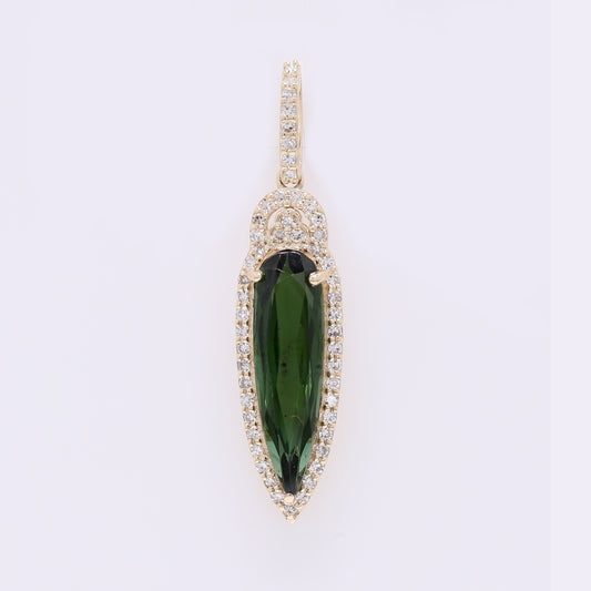 1.84 Ct Pear Mixed Cut Natural Tourmaline 14K Gold Pendant