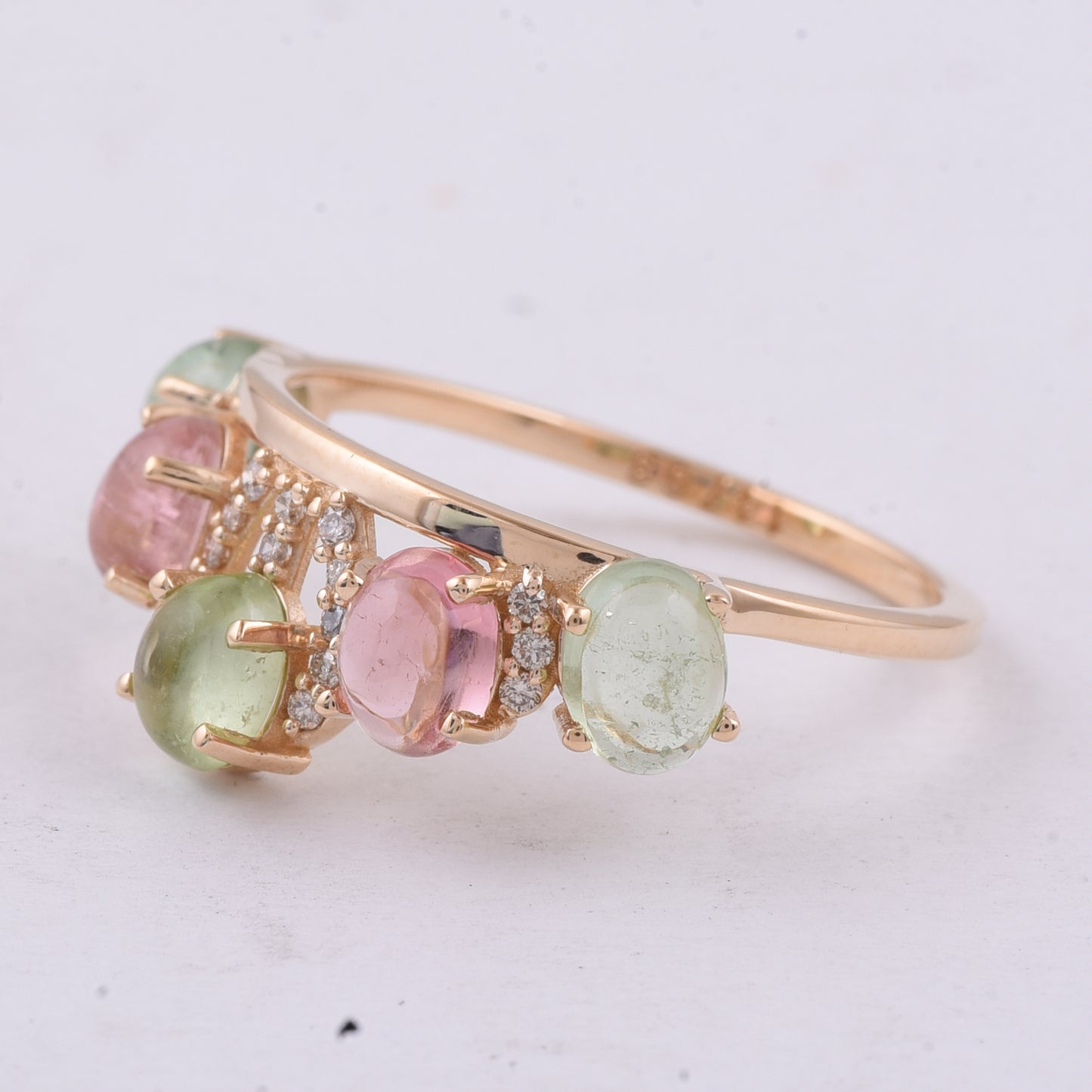2.32 Ct Oval Cabochon Cut Natural Multi-Coloured Tourmaline 14K Gold Ring