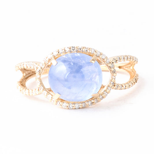 3.81 Ct Oval Cabochon Natural Corundum Sapphire 14K Gold Ring