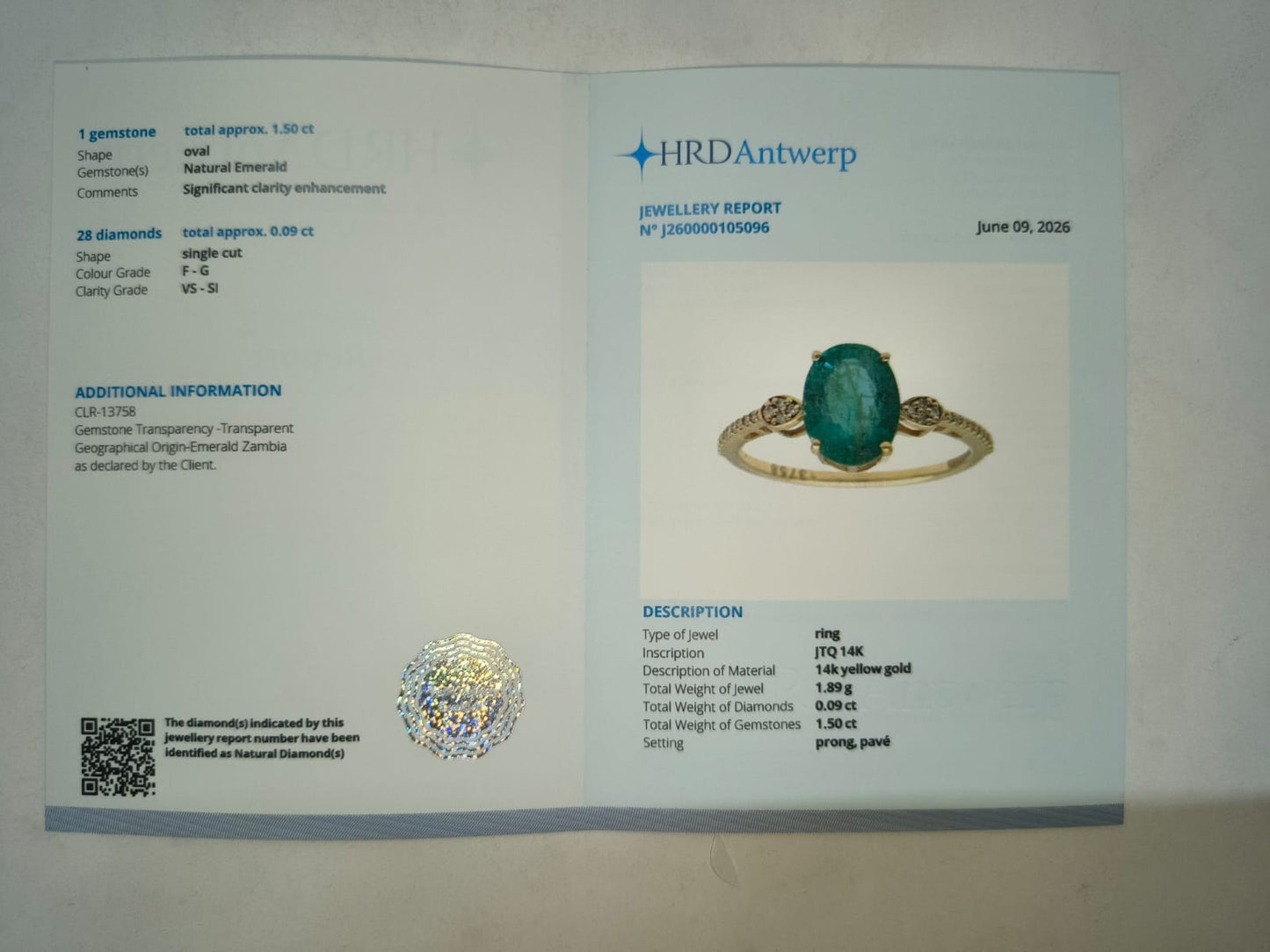 1.59 Ct Oval Mixed Cut Natural Emerald 14K Gold Ring