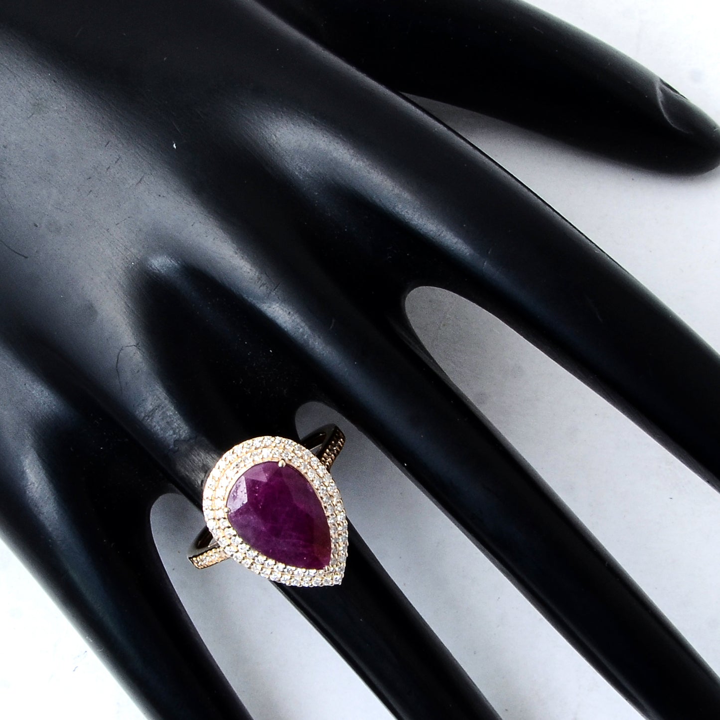 4.13 Ct Pear Mixed Cut Natural Corundum Ruby 14K Gold Ring