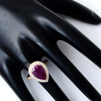 4.13 Ct Pear Mixed Cut Natural Corundum Ruby 14K Gold Ring