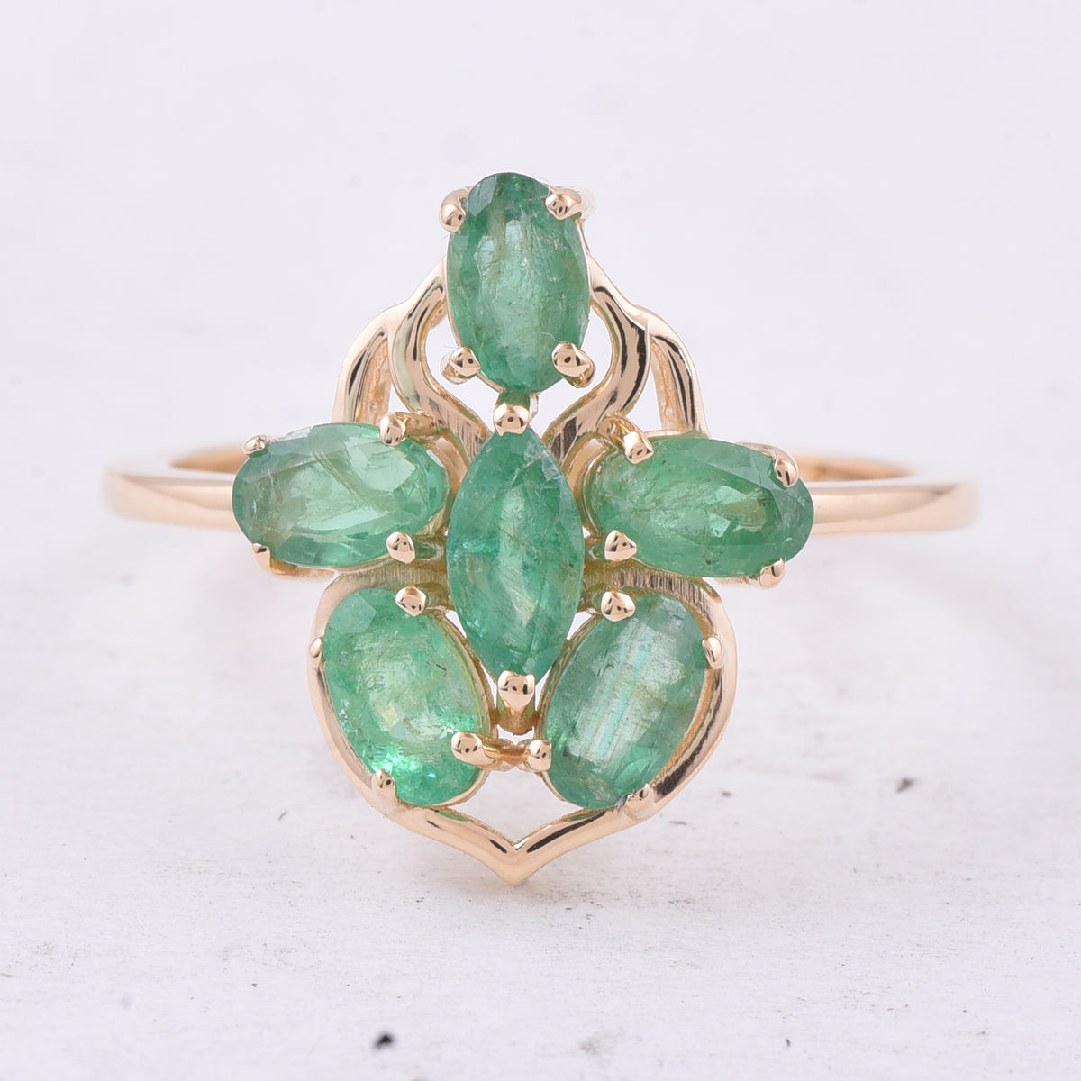 1.51 Ct Oval, Marquise Natural Emerald 14K Gold Ring