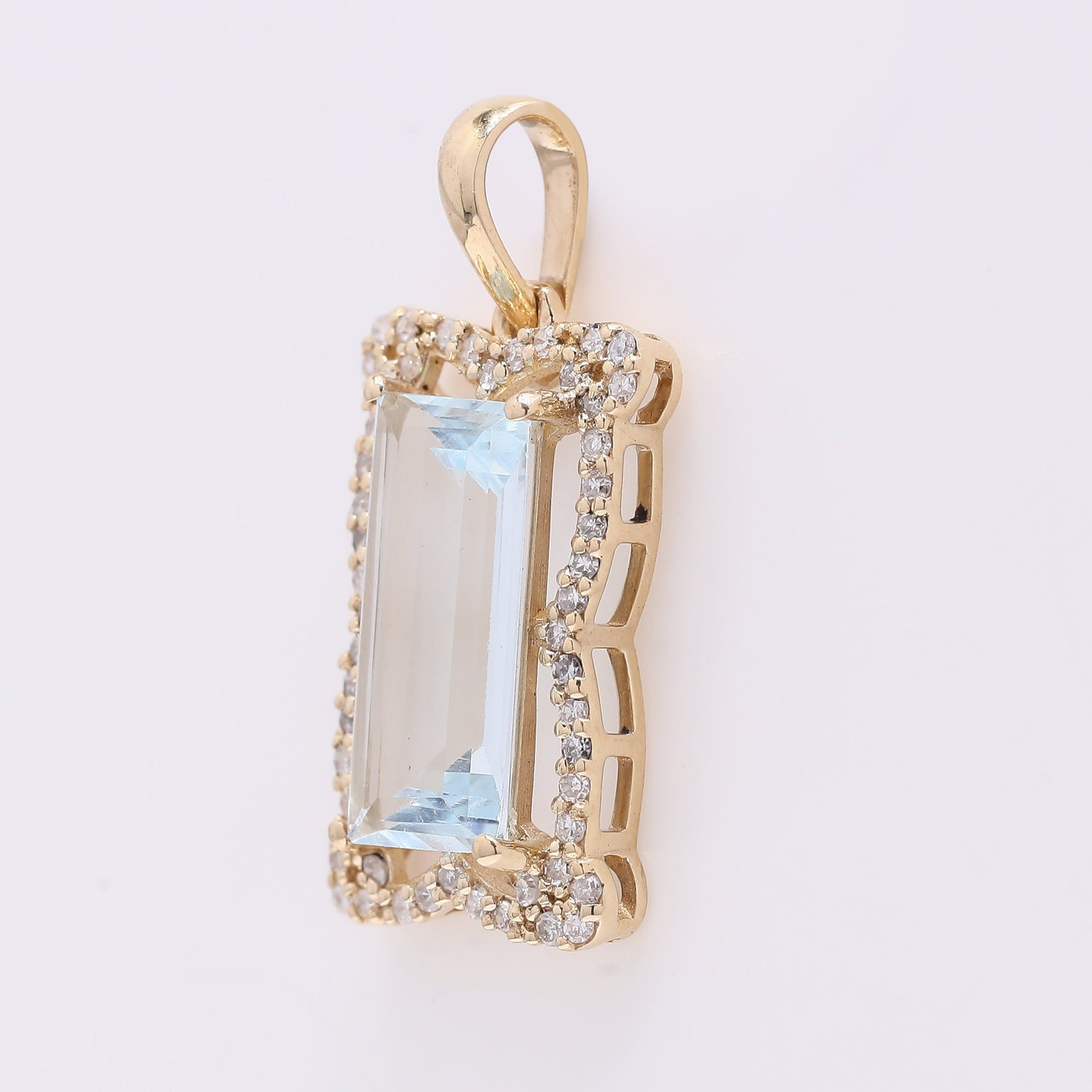 1.79 Ct Rectangle Step Cut Natural Aquamarine 14K Gold Pendant