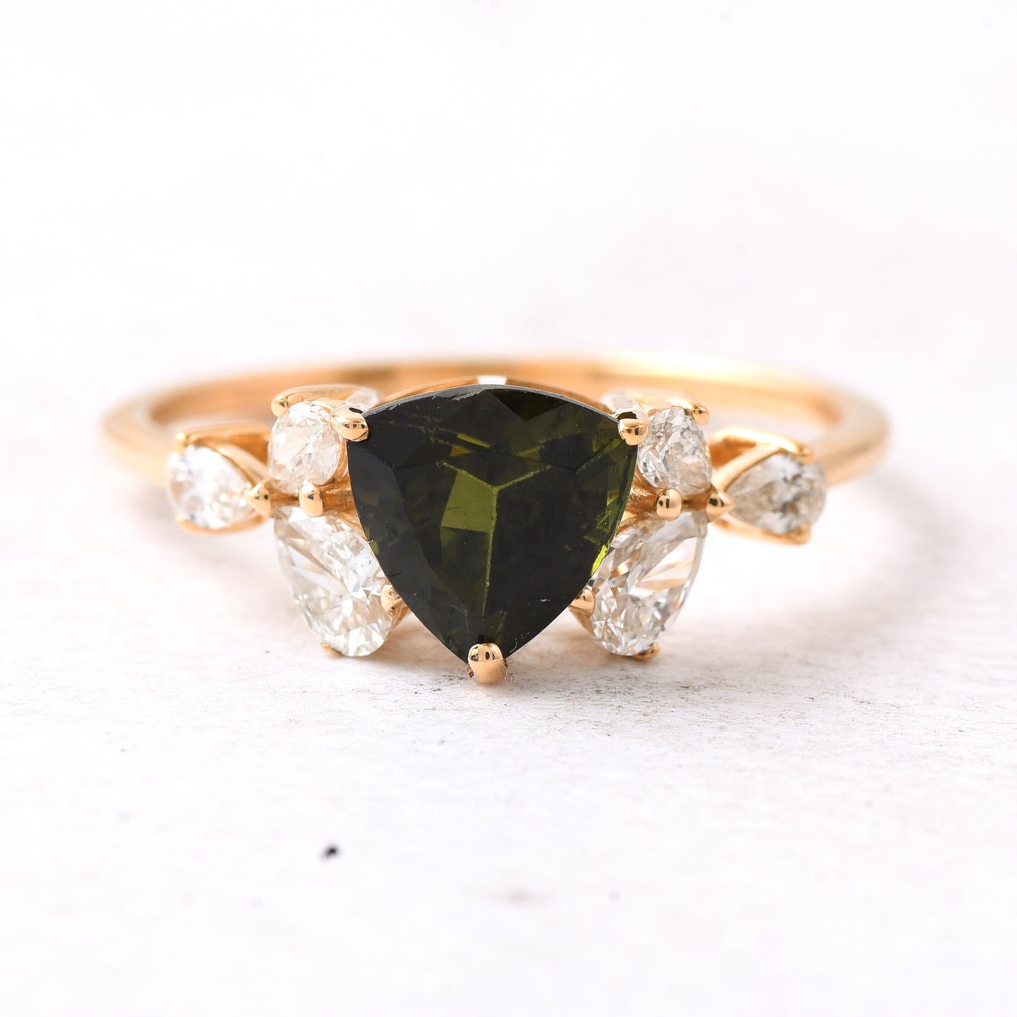 1.54 Ct Triangle Mixed Cut Natural Tourmaline 14K Gold Ring