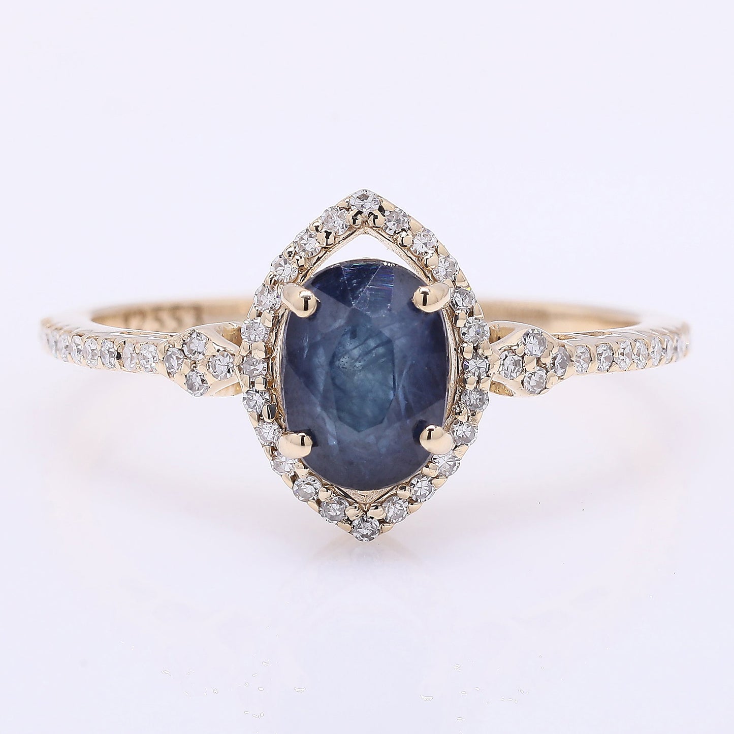 1.65 Ct Oval Mixed Cut Natural Sapphire 14K Gold Ring