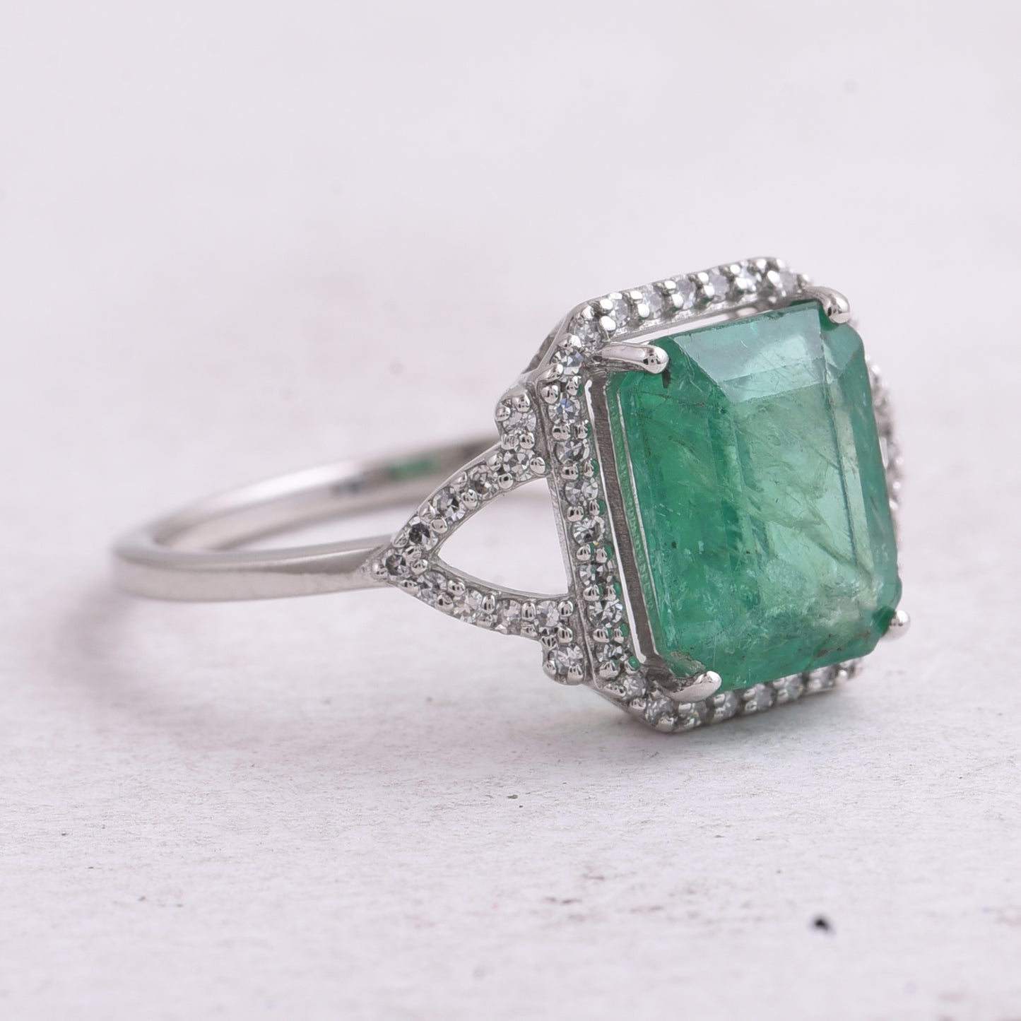 2.44 Ct Octagon Step Cut Natural Emerald 950 Platinum Ring