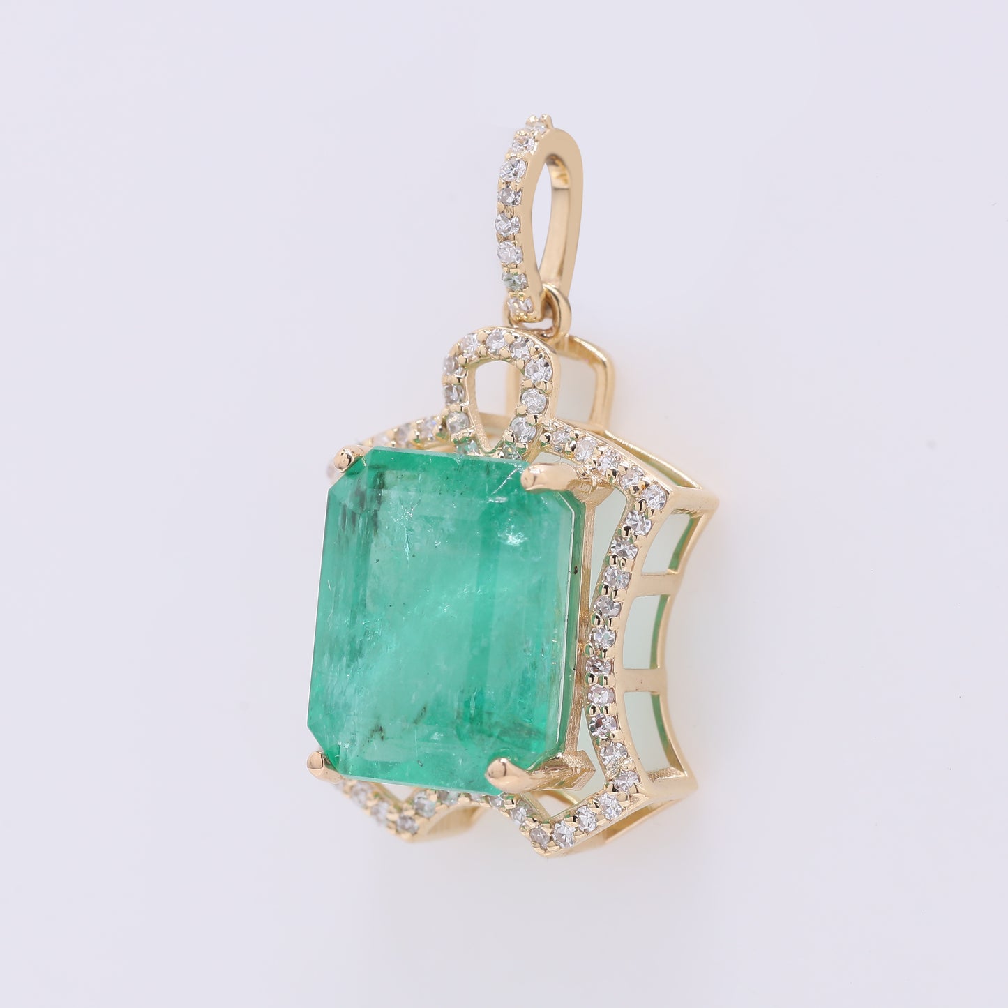 5.83 Ct Octagon Step Cut Natural Emerald 14K Gold Pendant