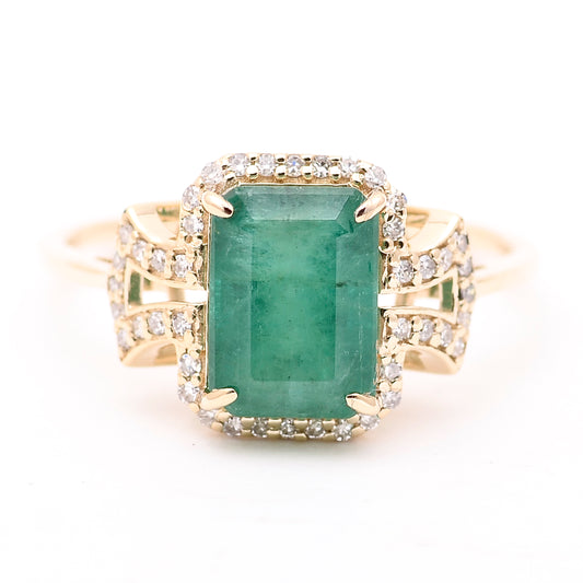 2.40 Ct Octagon Natural Emerald 14K Gold Ring