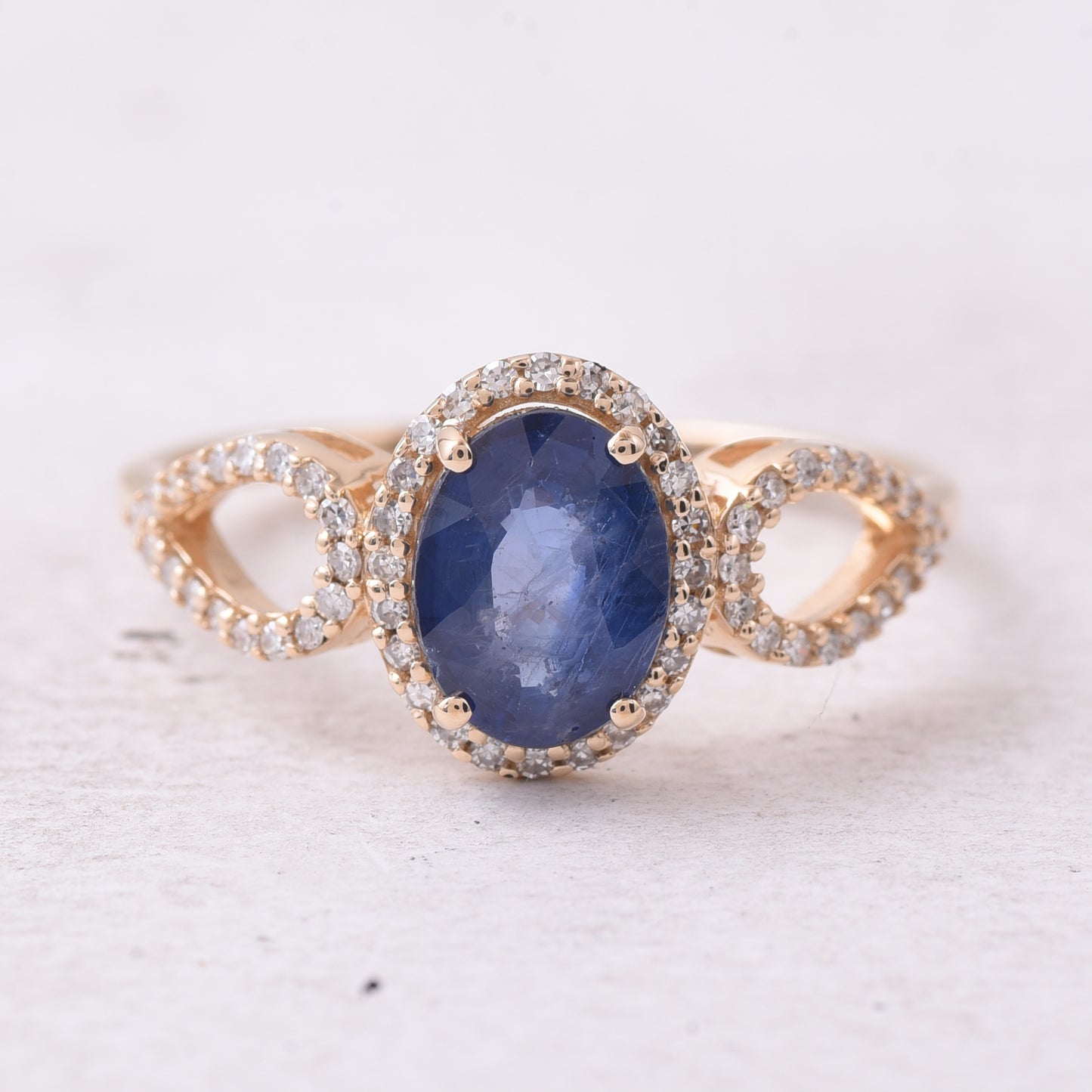 1.75 Ct Oval Mixed Cut Natural Sapphire 14K Gold Ring