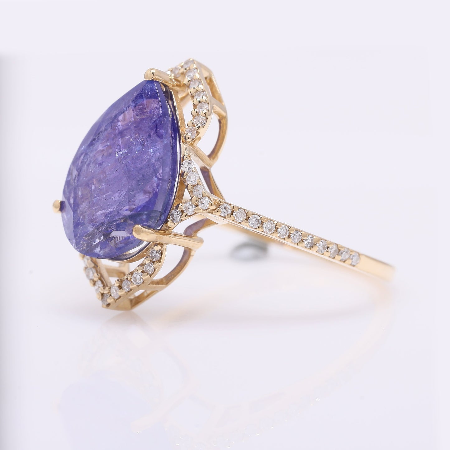 5.11 Ct Pear Mixed Cut Natural Tanzanite 14K Gold Ring