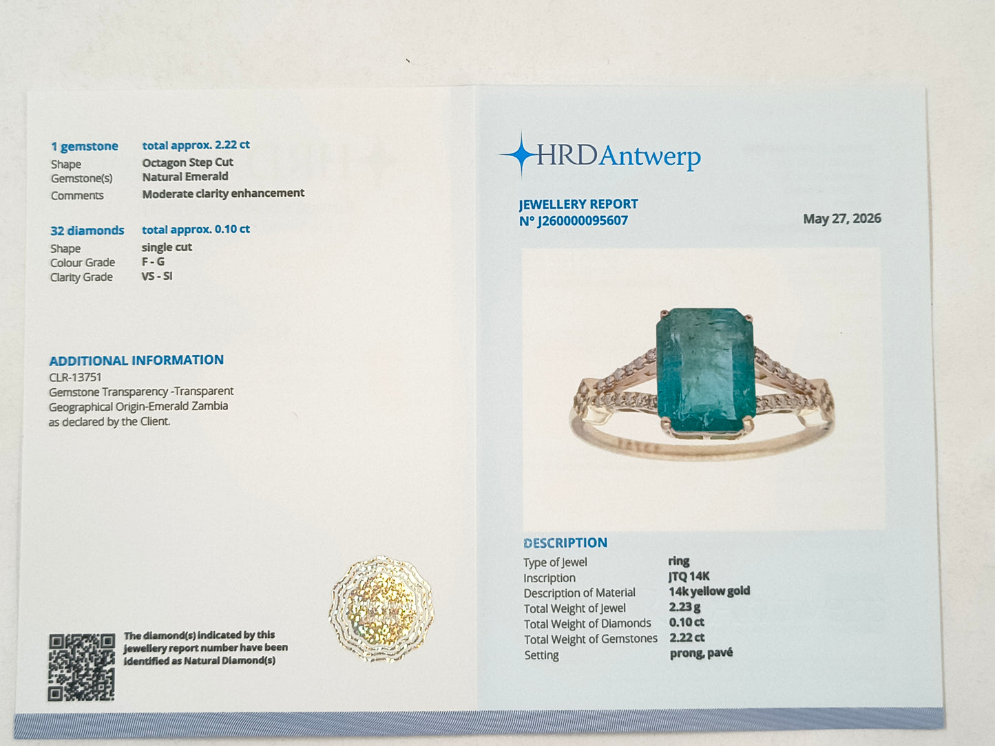 2.32 Ct Octagon Step Cut Natural Emerald 14K Gold Ring
