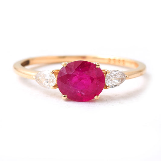 1.24 Ct Oval Mixed Cut Natural Ruby 14K Gold Ring