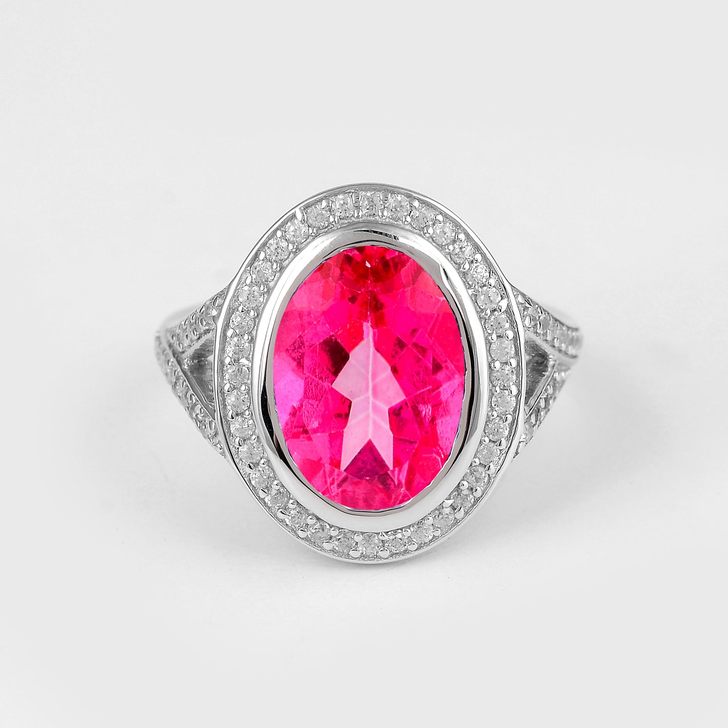 8.02 Ct Oval Pink Topaz, Cubic Zirconia, 925 Sterling Silver Ring