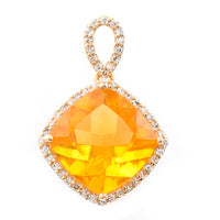 2.85 Ct Cushion Mixed Cut Natural Fire Opal 14K Gold Pendant