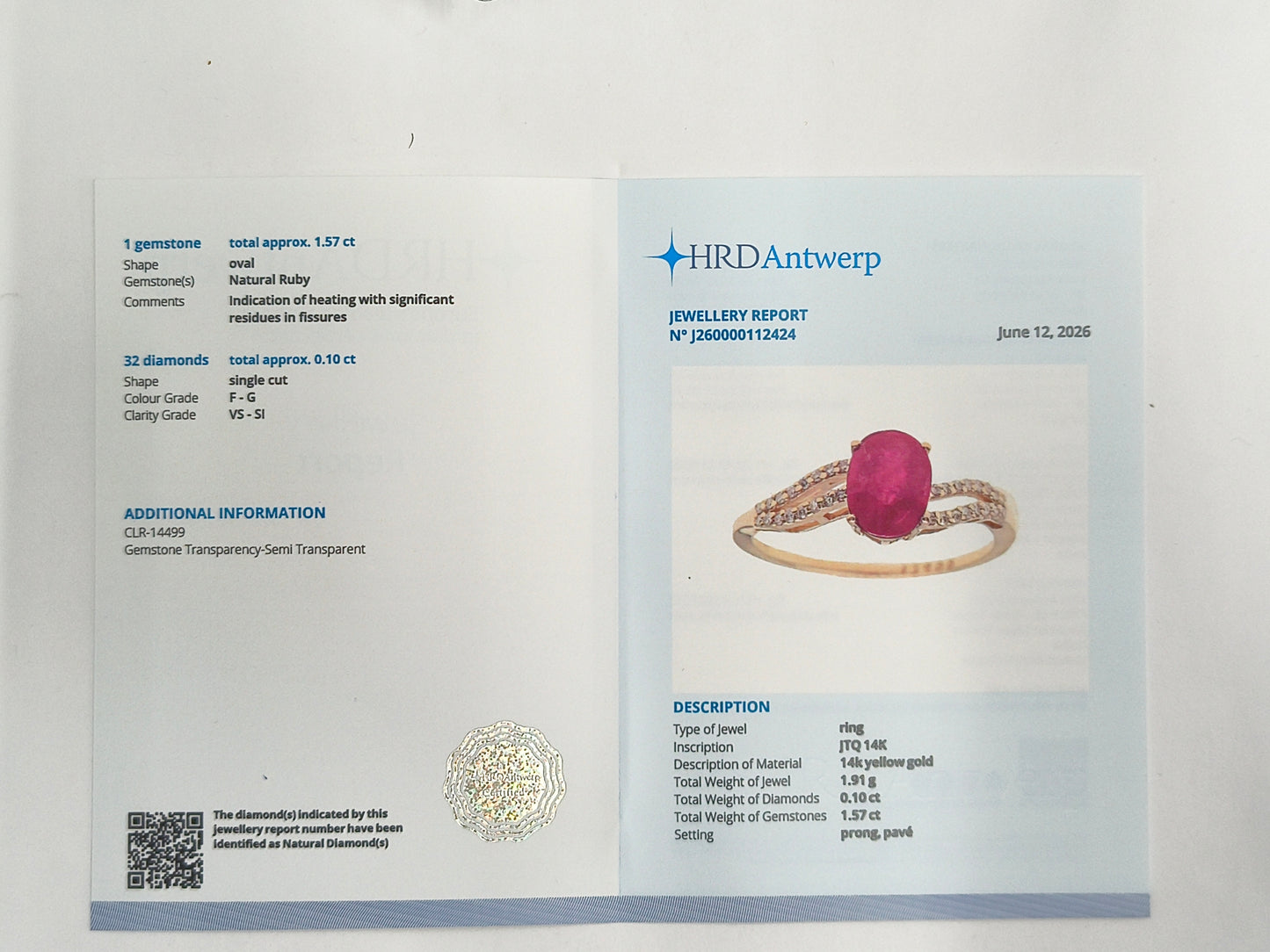 1.67 Ct Oval Natural Ruby 14K Gold Ring