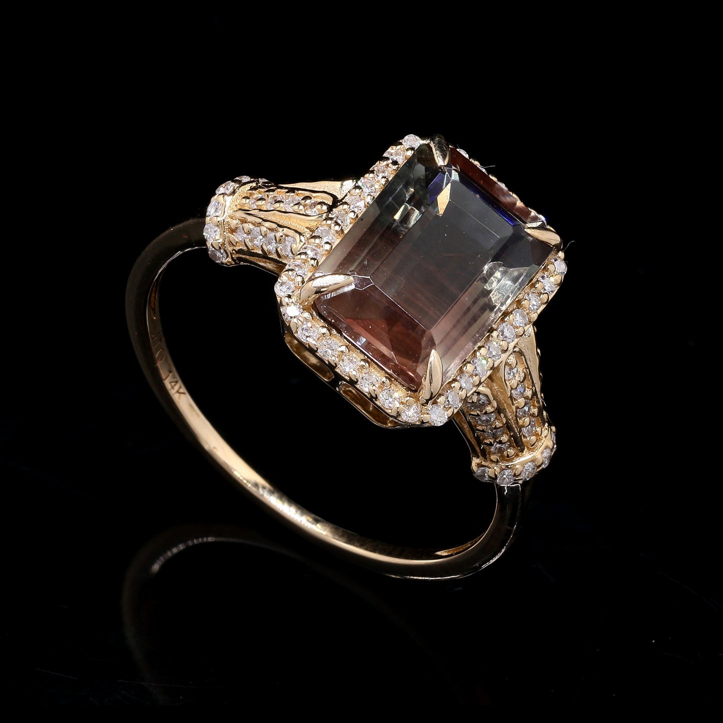 2.64 Ct Octagon Step Cut Natural Sunstone 14K Gold Ring