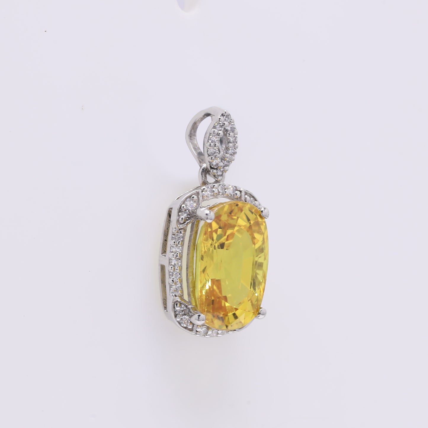 3.29 Ct Cushion Mixed Cut Natural Yellow Sapphire 950 Platinum Pendant