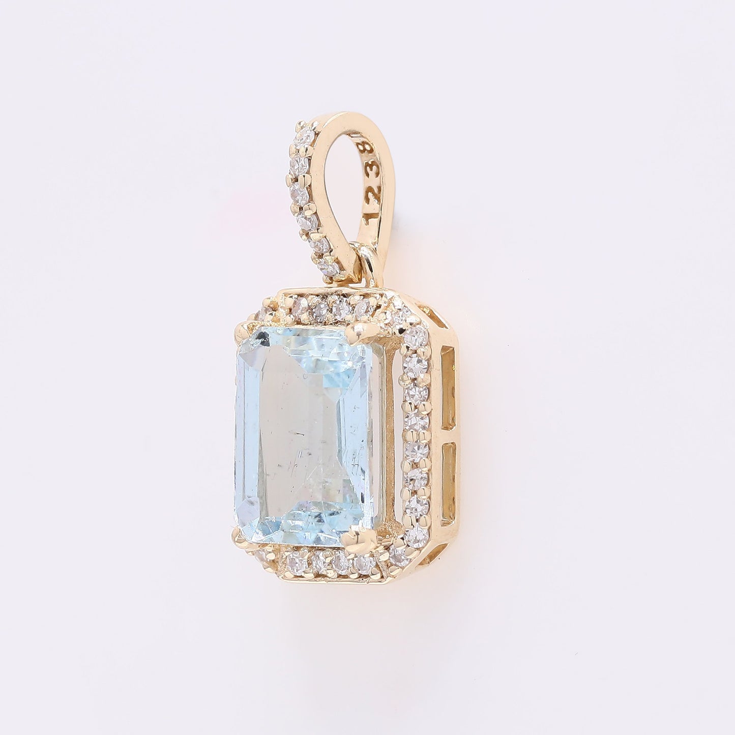 1.44 Ct Octagon Step Cut Natural Aquamarine 14K Gold Pendant