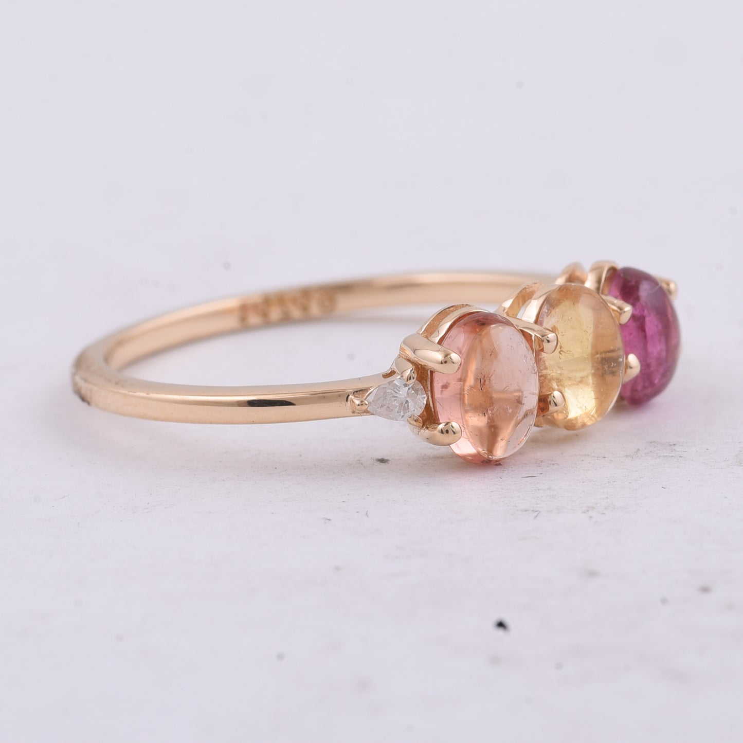 1.26 Ct Oval Cabochon Cut Natural Multi-Coloured Tourmaline 14K Gold Ring
