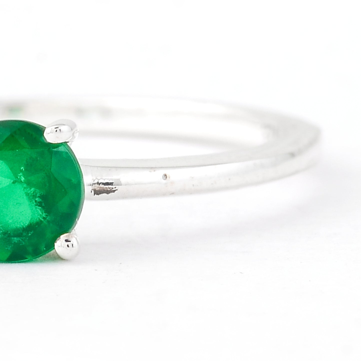 0.32 Ct Round Glass Emerald, 925 Sterling Silver Ring