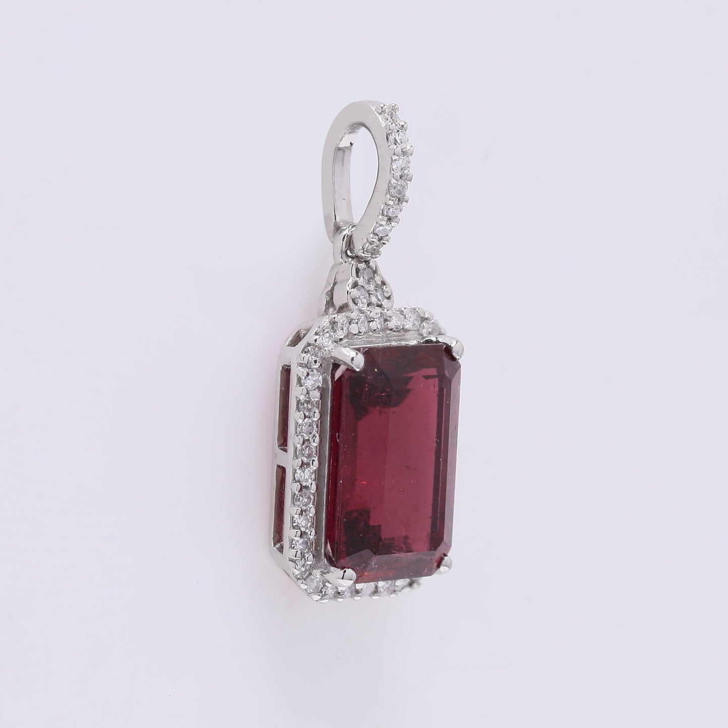 2.57 Ct Octagon Step Cut Natural Rubellite 950 Platinum Pendant