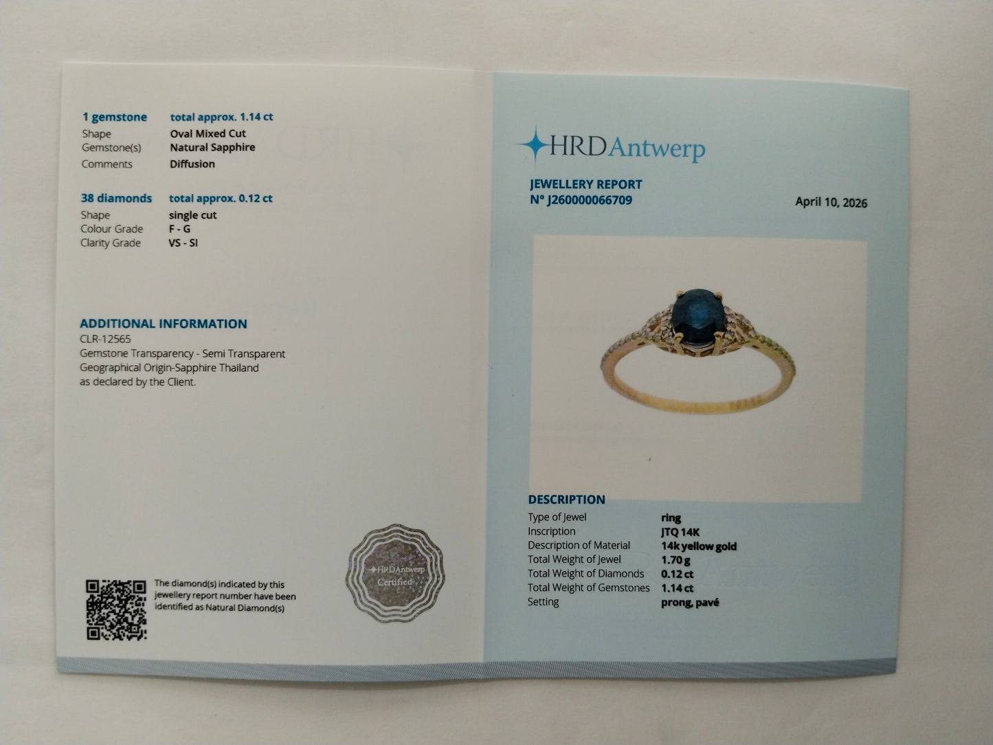 1.26 Ct Oval Mixed Cut Natural Sapphire 14K Gold Ring