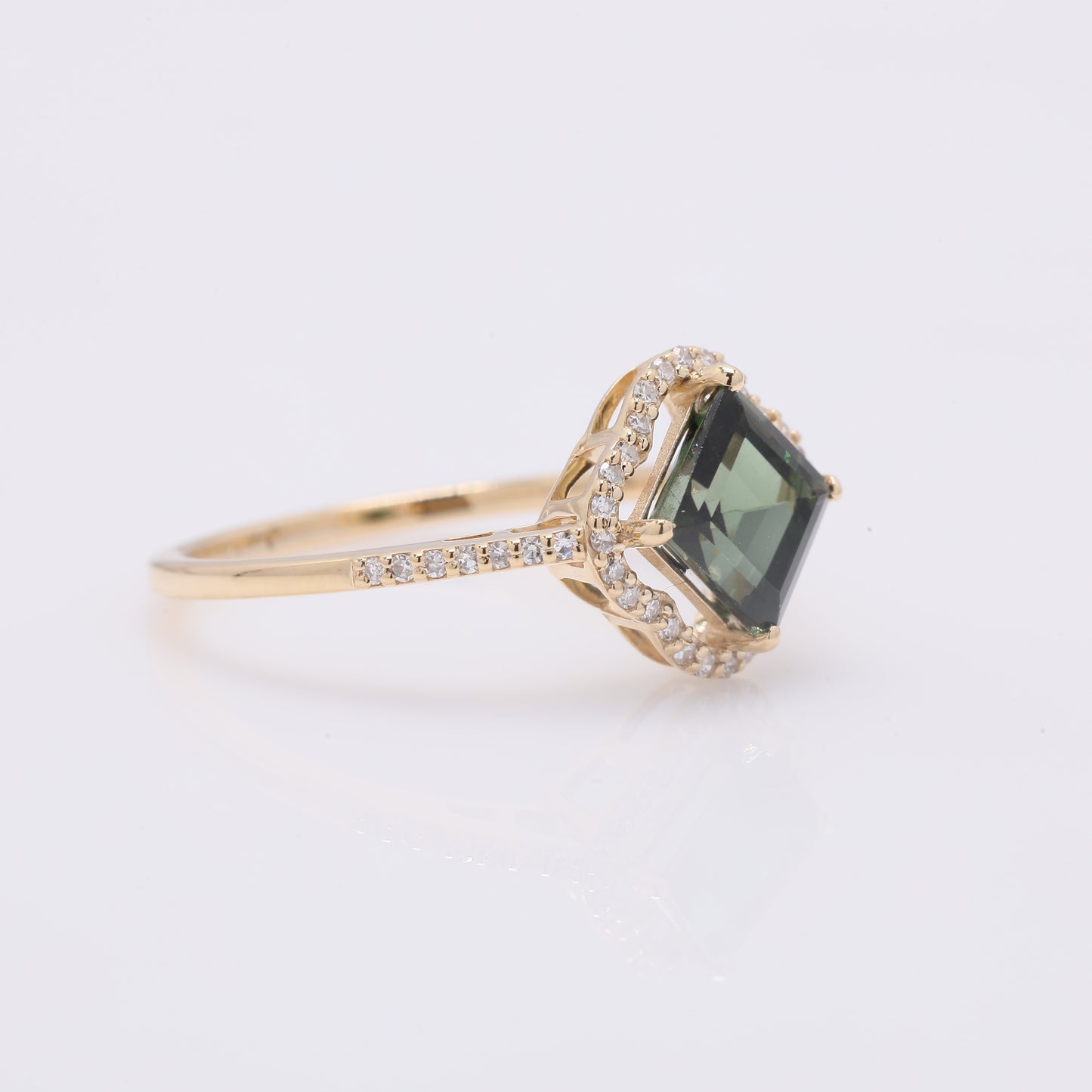 1.33 Ct Square Step Cut Natural Green Tourmaline 14K Gold Ring