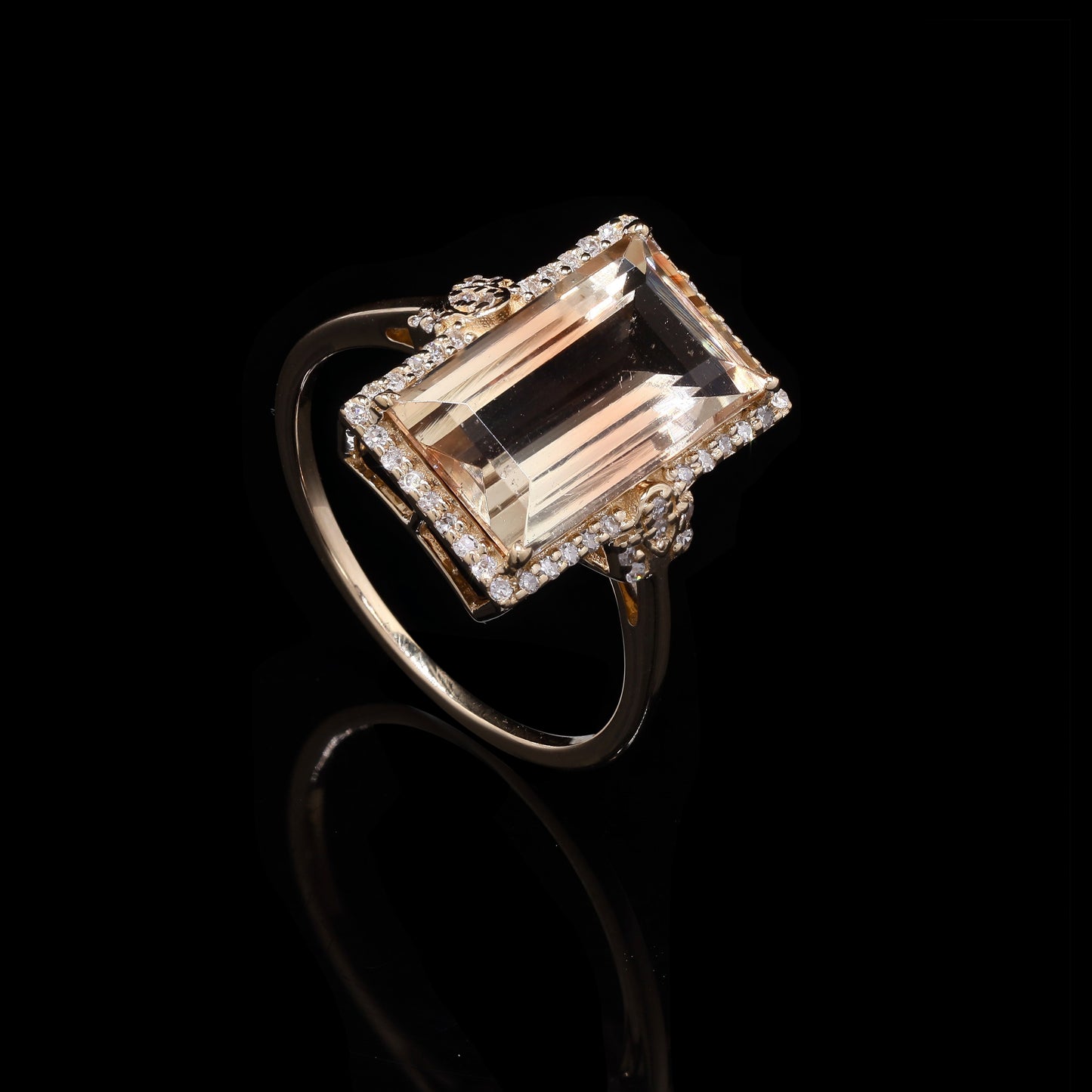 4.36 Ct Rectangular Step Cut Natural Plagioclase Feldspar Sunstone 14K Gold Ring