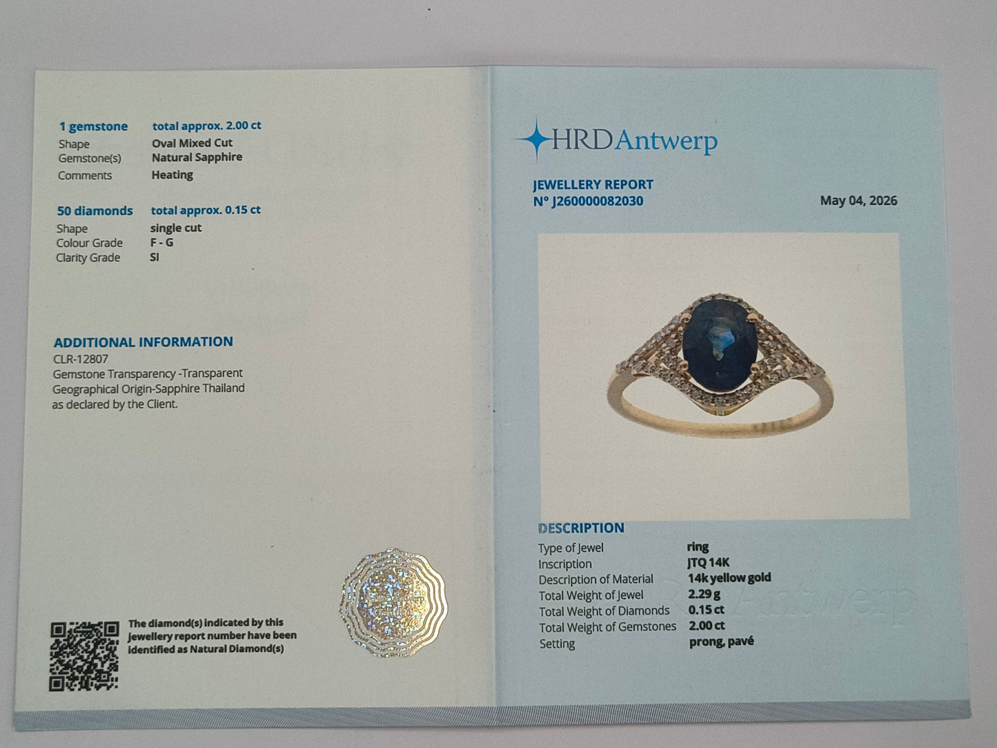 2.15 Ct Oval Mixed Cut Natural Sapphire 14K Gold Ring