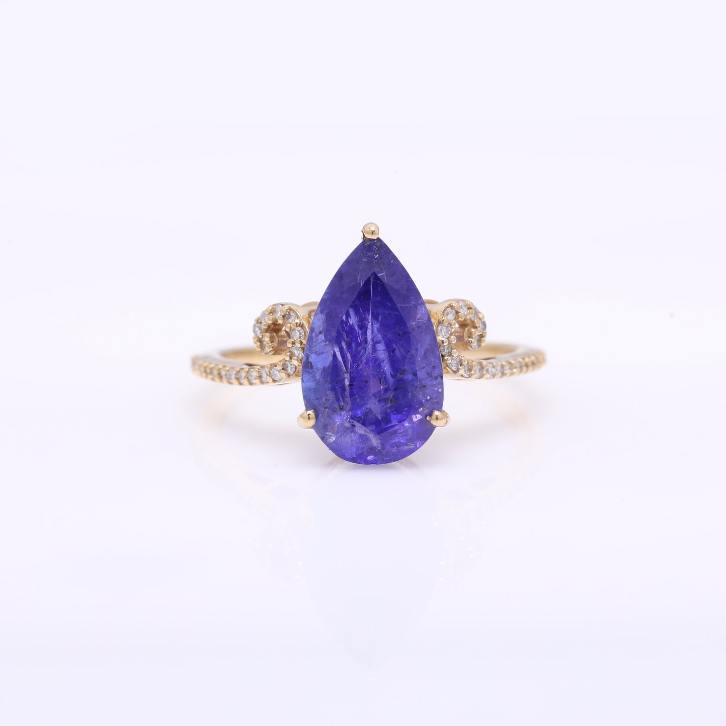 4.22 Ct Pear Mixed Cut Natural Tanzanite 14K Gold Ring