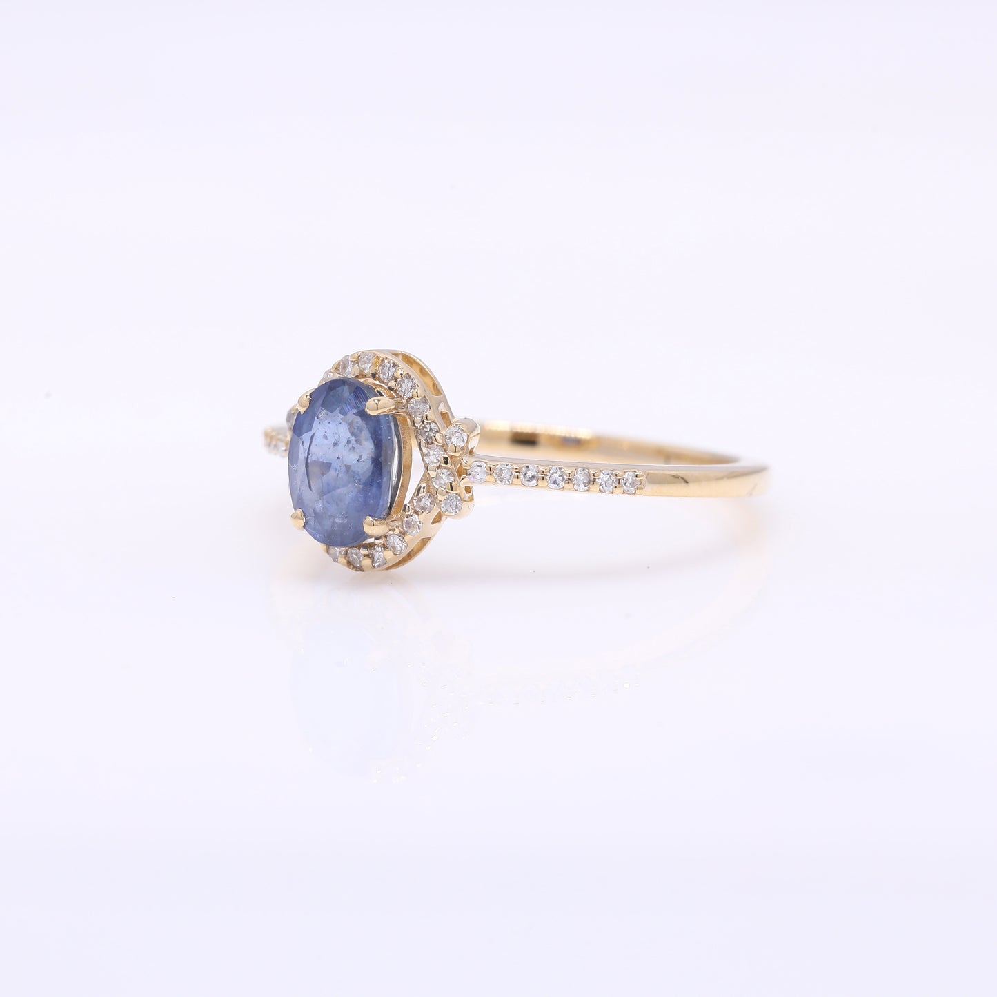 1.19 Ct Oval Mixed Cut Natural Sapphire 14K Gold Ring