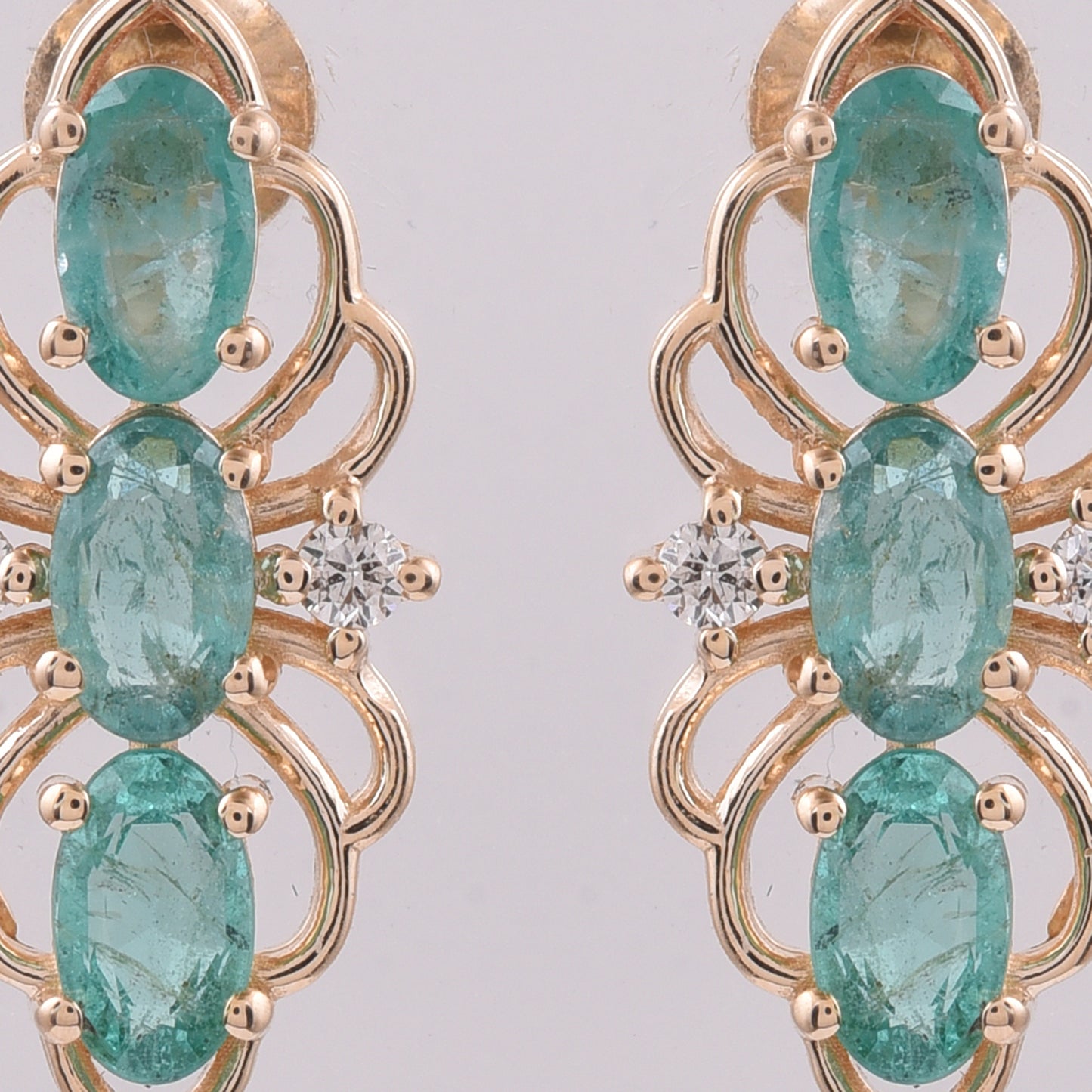 1.43 Ct Oval Natural Emerald 14K Gold Earrings