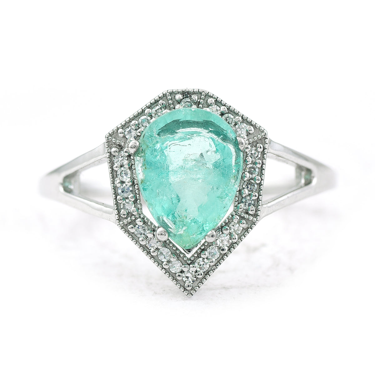 1.40 Ct Pear Mixed Cut Natural Emerald 950 Platinum Ring