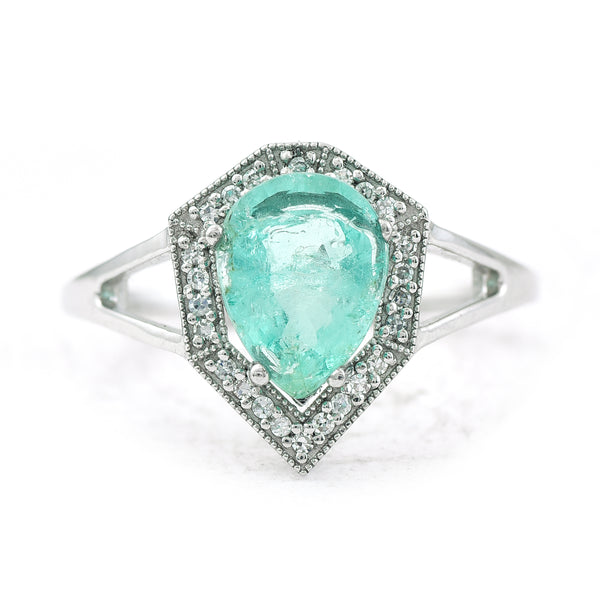 1.40 Ct Pear Mixed Cut Natural Emerald 950 Platinum Ring
