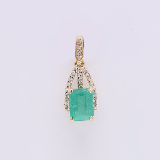 1.11 Ct Octagon Step Cut Natural Emerald 14K Gold Pendant