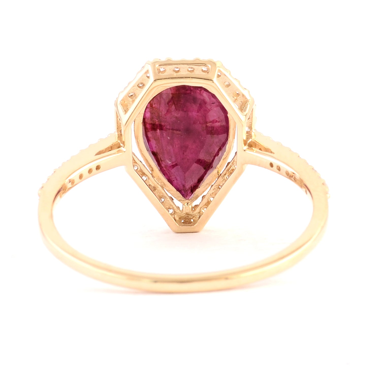 2.33 Ct Pear Mixed Cut Natural Corundum Ruby 14K Gold Ring