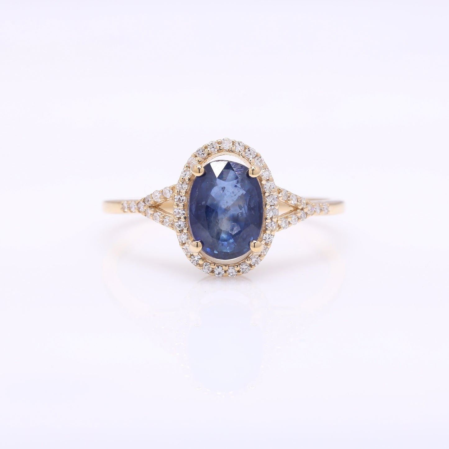 1.94 Ct Oval Mixed Cut Natural Sapphire 14K Gold Ring