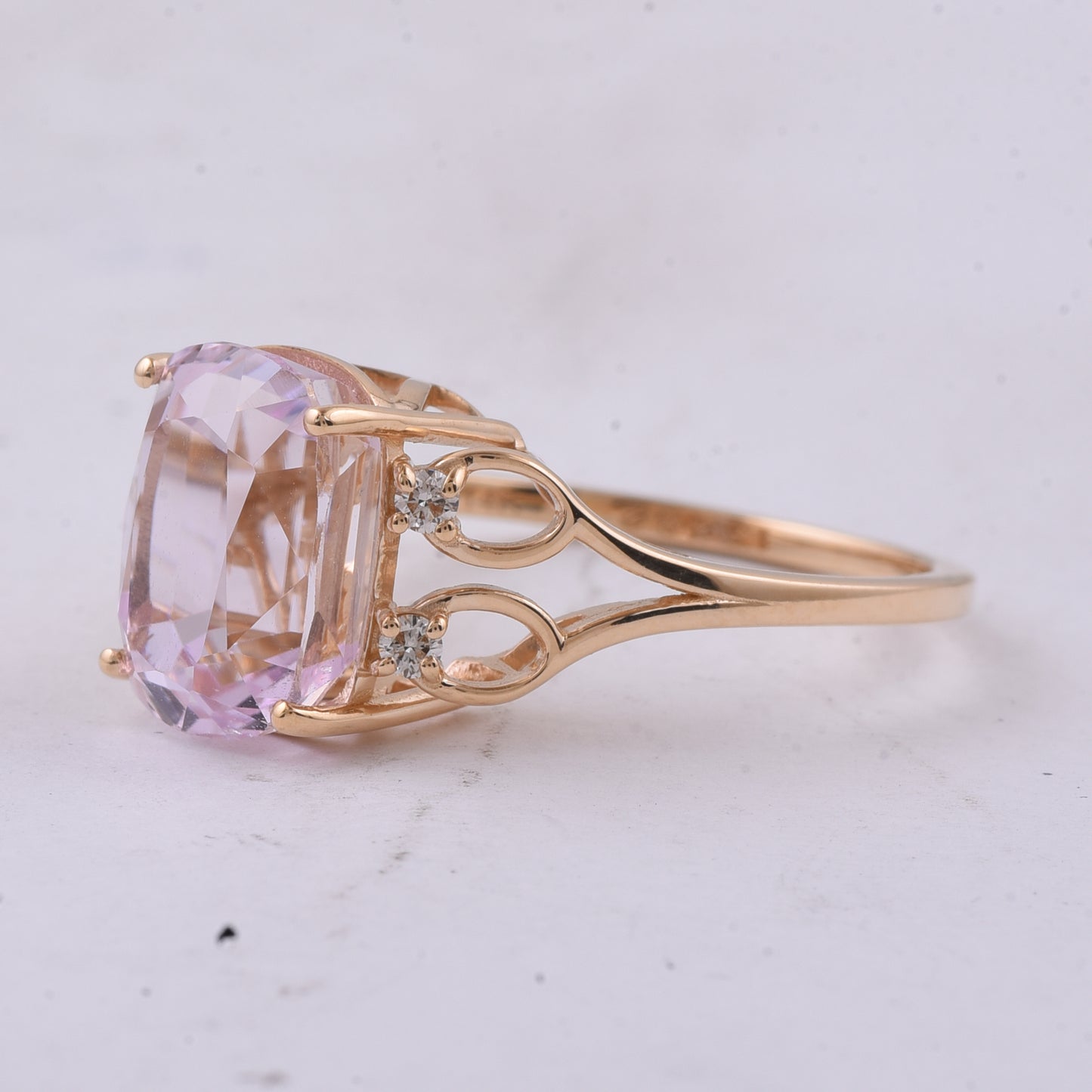 5.48 Ct Cushion Natural Kunzite 14K Gold Ring
