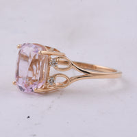 5.48 Ct Cushion Natural Kunzite 14K Gold Ring