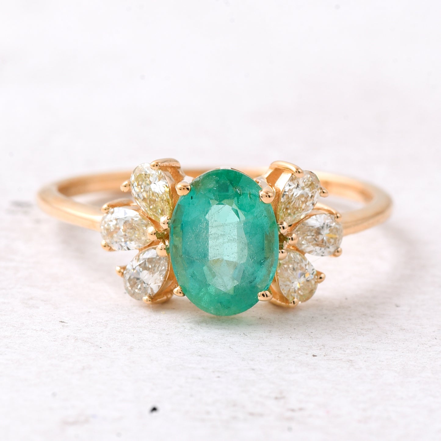 1.55 Ct Oval Mixed Cut Natural Emerald 14K Gold Ring