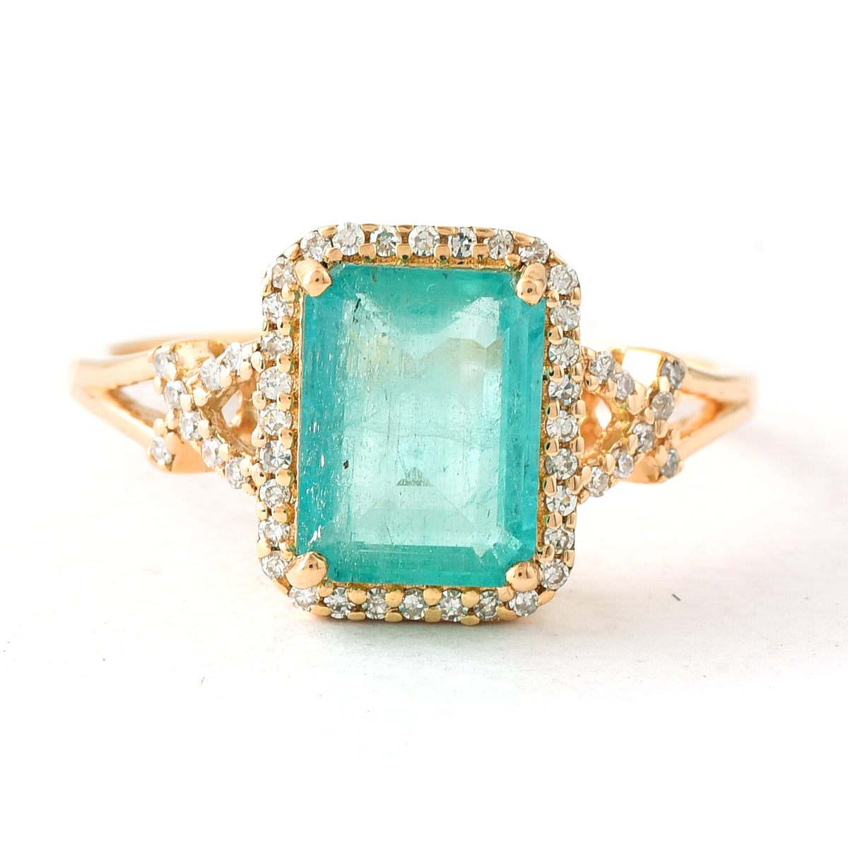 2.03 Ct Octagon Step Cut Natural Emerald 14K Gold Ring