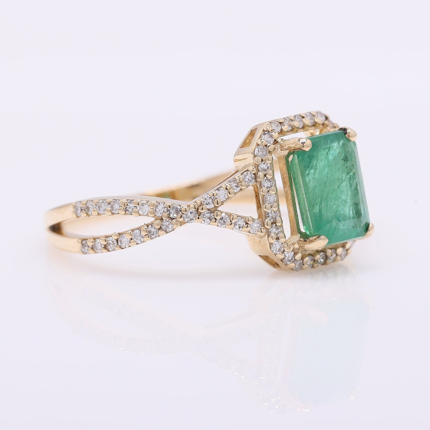 1.31 Ct Octagon Step Cut Natural Emerald 14K Gold Ring
