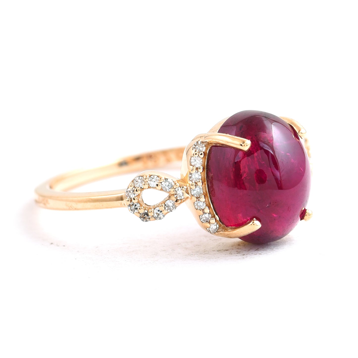 1.74 Ct Oval Cabochon Cut Natural Rubellite 14K Gold Ring