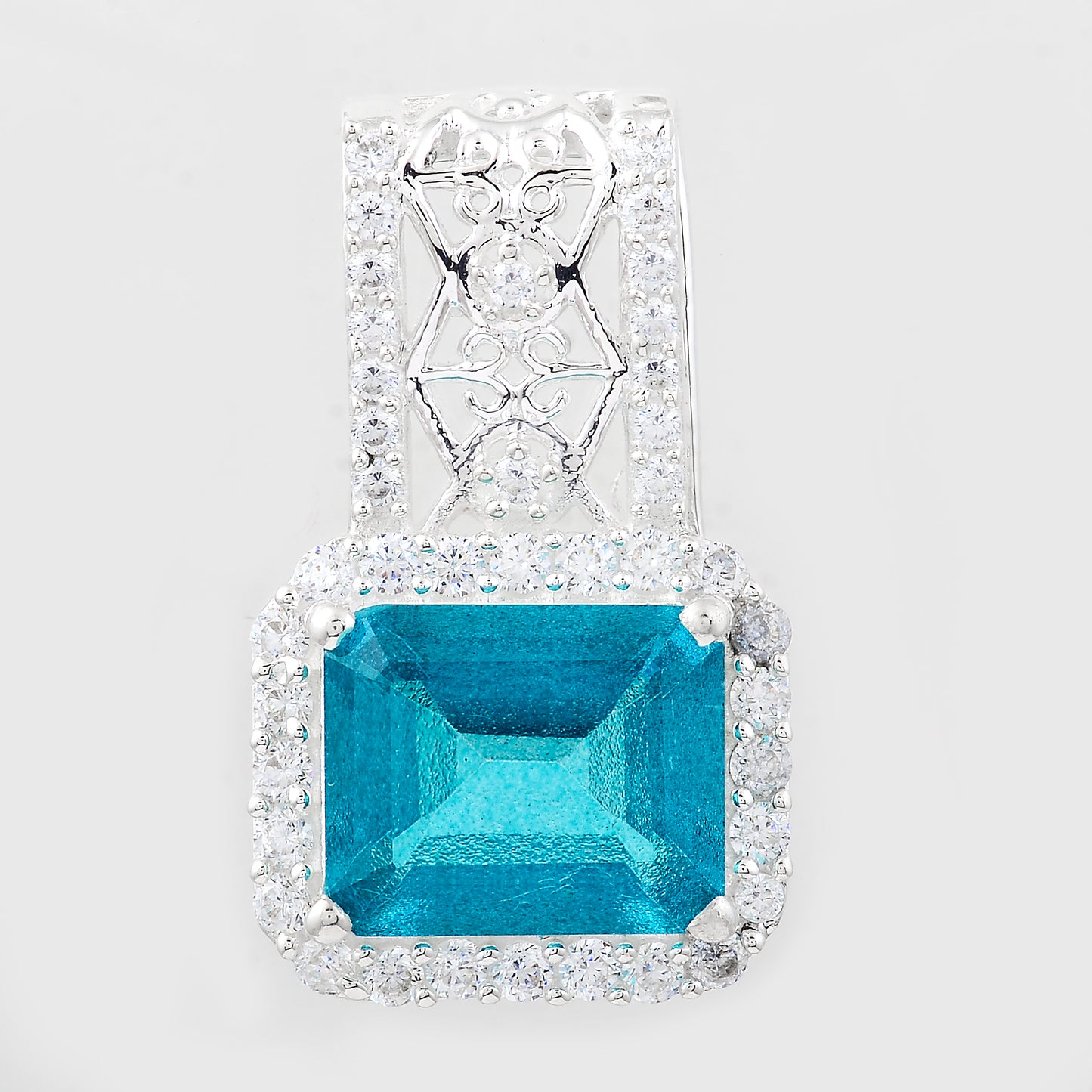 7.99 Ct Octagon Pariba Topaz, Cubic Zirconia 925 Sterling Silver Pendant