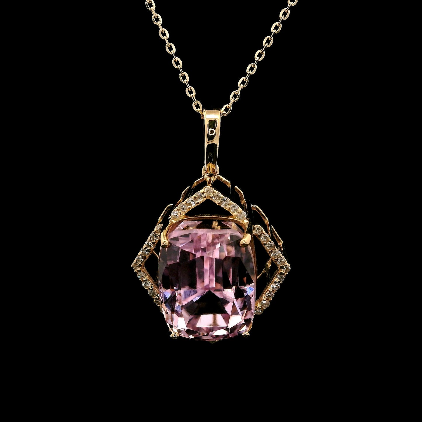 9.42 Ct Cushion Kunzite 14K Gold Pendant