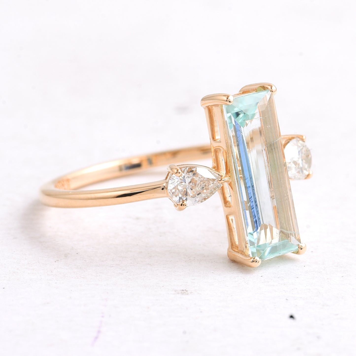 1.39 Ct Rectangle Step Cut Natural Aquamarine 14K Gold Ring