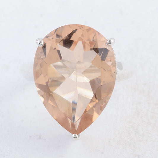 12.90 Ct Pear Created Glass Morganite 925 Sterling Silver Ring