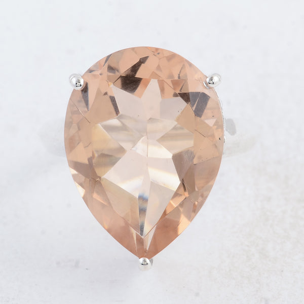 12.90 Ct Pear Created Glass Morganite 925 Sterling Silver Ring